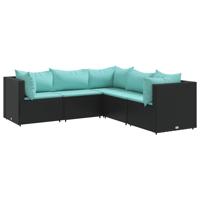 7-delige Loungeset met kussens poly rattan zwart - thumbnail