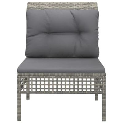 Tuinmiddenbank met kussens poly rattan grijs - thumbnail