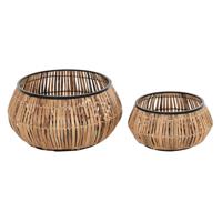 Pottenset DKD Home Decor Zwart Natuurlijk Metaal Rotan Vierkant Bali 50 x 50 x 25,4 cm (2 Stuks) - thumbnail