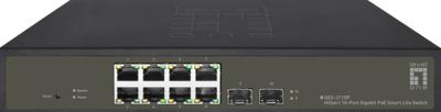 LevelOne ges-2110p hilbert 10-port gigabit poe smart lite managed l2 switch, 8x poe outputs, 2x sfp