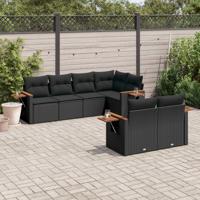 7-delige Loungeset met kussens poly rattan zwart - thumbnail
