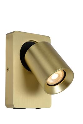 Lucide NIGEL - Bedlamp / Wandlamp - LED Dim to warm - GU10 - 1x5W 2200K/3000K - Met USB oplaadpunt - Mat Goud / Messing