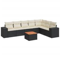 8-delige Loungeset met kussens poly rattan zwart - thumbnail