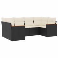 6-delige Loungeset met kussens poly rattan zwart - thumbnail