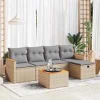5-delige Loungeset met kussens poly rattan beige - thumbnail