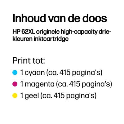 HP inktcartridge 62XL, 415 pagina&apos;s, OEM C2P07AE, 3 kleuren
