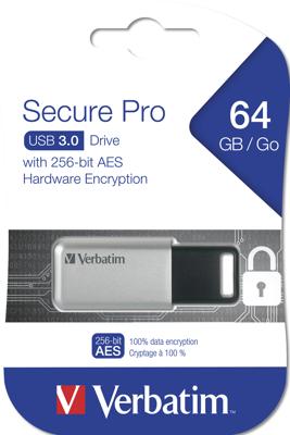 USB stick Verbatim Secure Pro Zwart Zwart/Gris 64 GB