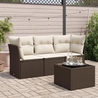 4-delige Loungeset met kussens poly rattan bruin - thumbnail
