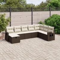 8-delige Loungeset met kussens poly rattan bruin - thumbnail