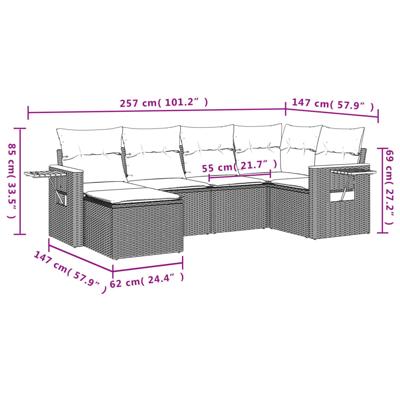 6-delige Loungeset met kussens poly rattan zwart - thumbnail