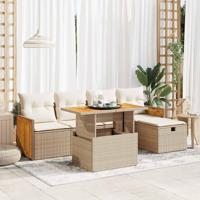 6-delige Loungeset met kussens poly rattan beige - thumbnail