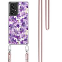Samsung Galaxy A53 hoesje met rosegoud koord - Floral violet - thumbnail