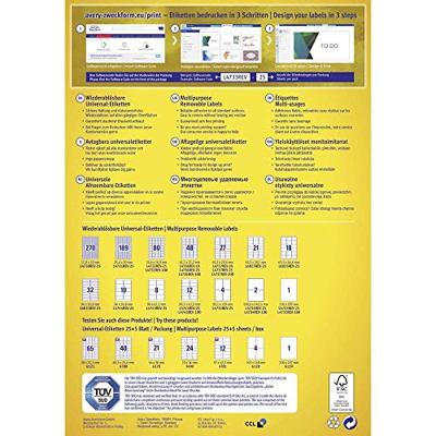 Avery-Zweckform L4737REV-100 Universele etiketten 63.5 x 29.6 mm Papier Wit 2700 stuk(s) Weer verwijderbaar Inkjet, Laser (zwart/wit), Laser (kleur), Kopiëren Avery-Zweckform L4737REV-100 Universele etiketten 63.5 x 29.6 mm Papier Wit 2700 stuk(s) Weer verwijderbaar Inkjet, Laser (zwart/wit), Laser (kleur), Kopiëren