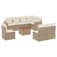 9-delige Loungeset met kussens poly rattan beige - thumbnail
