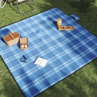 VidaXL Picknickkleed opvouwbaar geruit 200x200 cm fluweel blauw - thumbnail