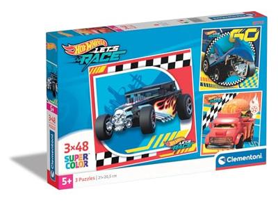 Clementoni legpuzzel super color vierkant hot wheels, 3x48st.