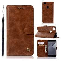 Voor Xiaomi Redmi Note 5A retro koperen knop Crazy Horse horizontale Flip PU lederen draagtas met houder & kaartsleuven & portemonnee & Lanyard (bruin - thumbnail