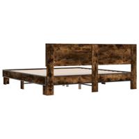 Bedframe bewerkt hout metaal gerookt eikenkleurig 200x200 cm - thumbnail