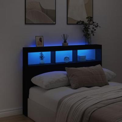 Hoofdbordkast met LED-verlichting 140x17x102 cm zwart Hoofdbordkast met LED-verlichting 140x17x102 cm zwart