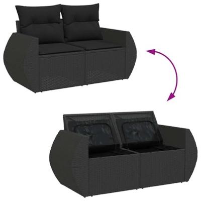 8-delige Loungeset met kussens poly rattan zwart - thumbnail