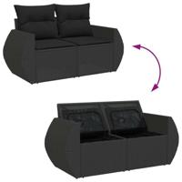 8-delige Loungeset met kussens poly rattan zwart - thumbnail