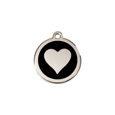 Heart Black roestvrijstalen hondenpenning small/klein dia. 2 cm RedDingo - Reddingo