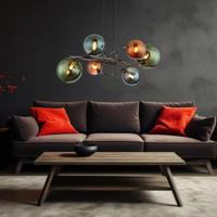 Globo Zwarte hanglampRiha gekleurd glas 6-lichts - 56142-6H - thumbnail