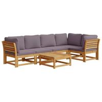 6-delige Loungeset met kussens massief acaciahout - thumbnail