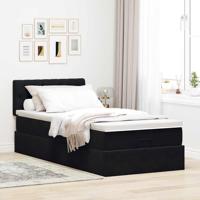 Ottoman bed met matras 90x190cm fluweel zwart - thumbnail