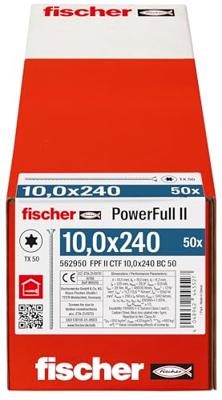 Fischer 562950 FPF II CTF 10,0 x 240 BC 50 Houtschroef 10 mm 240 mm TX Staal Galvanisch verzinkt 50 stuk(s) Fischer 562950 FPF II CTF 10,0 x 240 BC 50 Houtschroef 10 mm 240 mm TX Staal Galvanisch verzinkt 50 stuk(s)