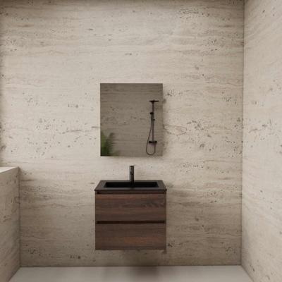 ACTIE BWS Badmeubel | Paris | Sonoma Choco 60 cm | Mat Zwart Wastafel | 1 Kraangat