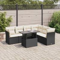 7-delige Loungeset met kussens poly rattan zwart - thumbnail