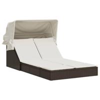 Ligbed 2-persoons met luifel en kussens poly rattan bruin - thumbnail