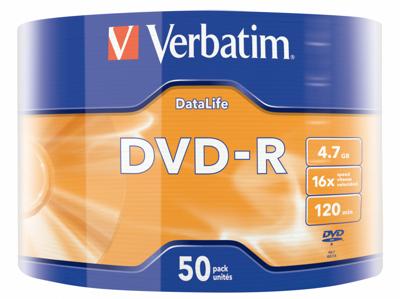 Verbatim DVD-R 16x, DataLife, Matt Silver 4,7 GB, 50 stuks, onbewerkte dvd's beschrijfbaar, 16-voudige brandsnelheid en hardcoat, krasbescherming, dvd-R blanco, blanco dvd
