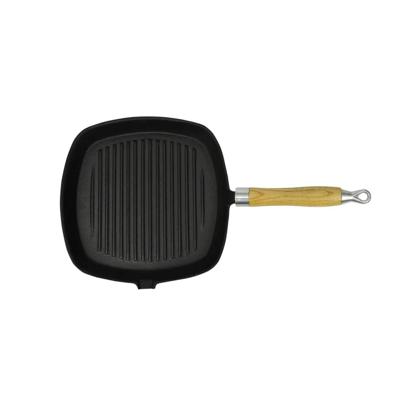 VidaXL Grillpan met houten handvat gietijzer 20x20 cm
