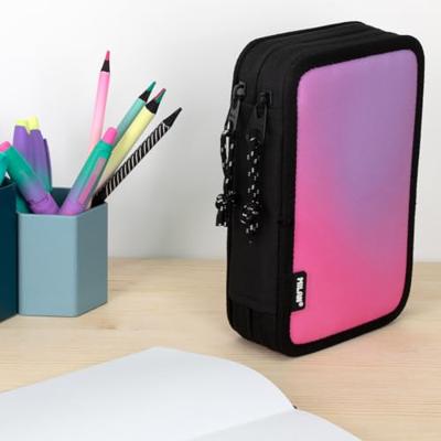 Dubbele etui Milan Sunset Zwart Roze 19,5 x 13 x 5 cm 36 Onderdelen