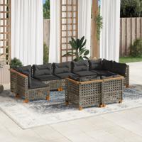 9-delige Loungeset met kussens poly rattan grijs - thumbnail