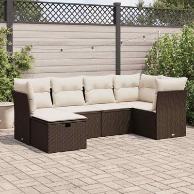 6-delige Loungeset met kussens poly rattan bruin
