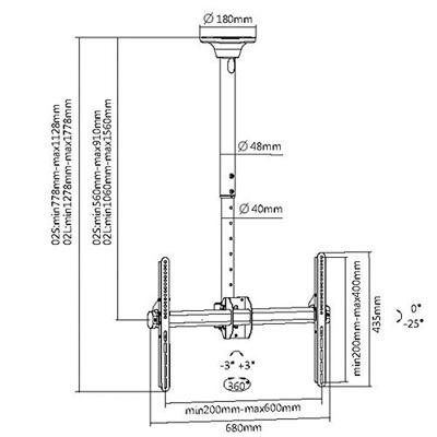 My Wall HD3L TV-plafondbeugel Uittrekbaar 94,0 cm (37) - 177,8 cm (70) Kantelbaar en zwenkbaar, Roteerbaar