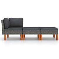 3-delige Loungeset poly rattan en massief eucalyptushout - thumbnail