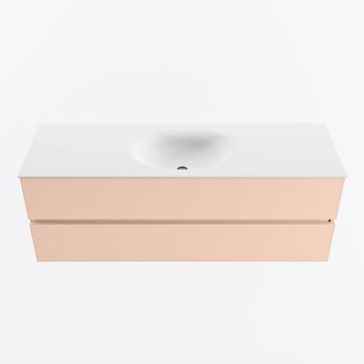 MONDIAZ VICA 140cm badmeubel onderkast Rosee 2 lades. Wastafel MOON midden zonder kraangat, kleur Talc.