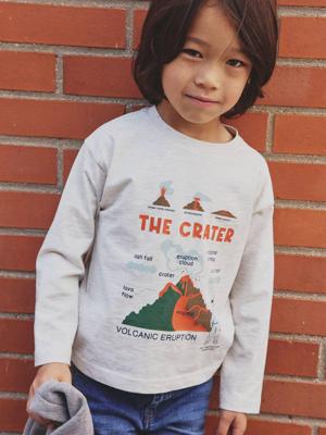 T-shirt met lange mouwen en print met reliëfs voor jongens gemêleerd wit