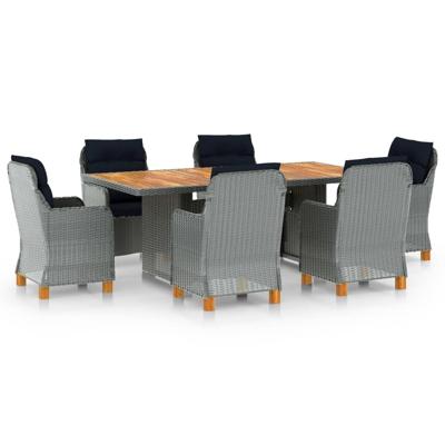 7-delige Tuinset met kussens poly rattan lichtgrijs