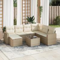 8-delige Loungeset met kussens poly rattan beige - thumbnail