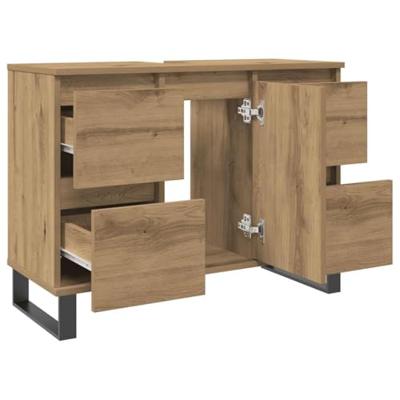 Badkamerkast 80x33x60 cm bewerkt hout artisanaal eikenkleurig