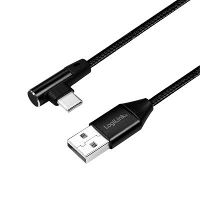 USB 2.0 aansluitkabel, USB (type A) naar USB (type C) hoek 90°, zwart, 0,3m