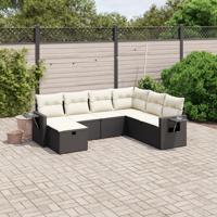 8-delige Loungeset met kussens poly rattan zwart - thumbnail