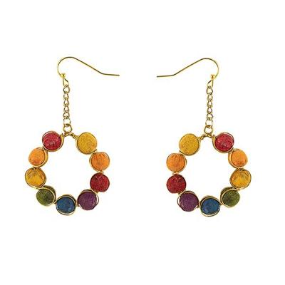 Meerkleurige Yokomeshi Oorbellen Hangers van Gerecyclede Sari-Stof