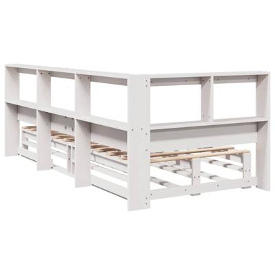 Bed met boekenkast zonder matras grenenhout wit 200x200 cm - thumbnail