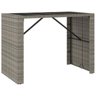 Bartafel met glazen blad 145x80x110 cm poly rattan grijs